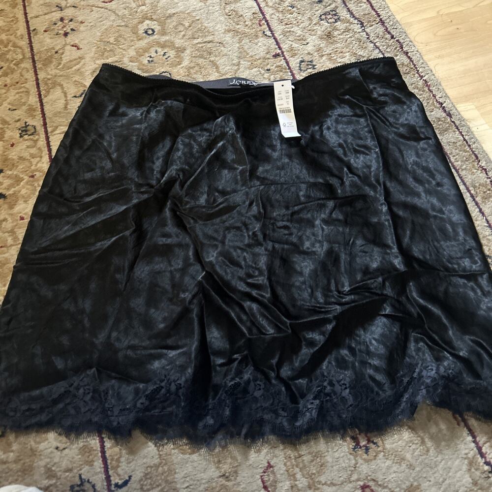 NWT J.Crew $118 XL Gwen Lace-Trim Slip Skirt in Textured Satin Manchester Black